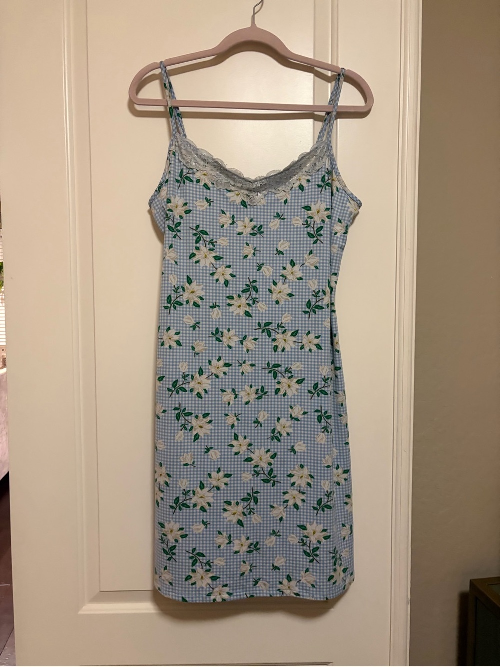 🩵🌼Draper James Blue Floral Lace-Trim Pajama Dress Nightgown Chemise🌼🩵